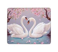 White Swans with Pink Floral Tree Mouse Pad with Stitched Edge, Personalized Computer Mouse Mat with Non-Slip Rubber Base, Waterproof Gaming Mousepad for Laptop, Office Home 7.9 x 9.5 in
