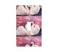 White Swans With Pink Floral Tree Print Graphics Decor Wallplates -Single Toggle Light Switch Cover Wall Plate Cover
