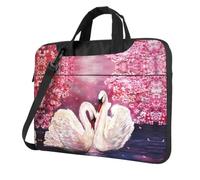 White Swans With Pink Floral Tree Print Ultra Slim Laptop Bag Lightweight Oxford Cloth Shoulder Case Portable Computer Briefcase