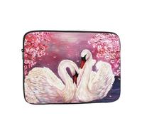 White Swans with Pink Floral Tree Printed Laptop Sleeve for Men Women 13 inch Shockproof Laptop Case Bag for Travel Office School
