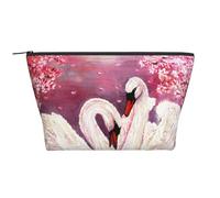 White Swans with Pink Floral Tree Printed Travel Makeup Bag Trapeze Cosmetic Bag Makeup Case Toiletry Bag Organiser for Women