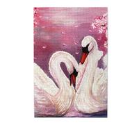 White Swans with Pink Floral Tree Printed Wooden Puzzle 1000 Piece, Cute Puzzle Game in Plastic Box for Family Entertainment and Brain Training Gifts