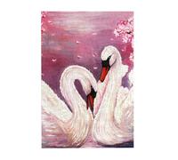 White Swans with Pink Floral Tree Printed Wooden Puzzle 300 Piece, Cute Puzzle Game in Plastic Box for Family Entertainment and Brain Training Gifts