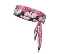 White Swans With Pink Floral Tree Printing One-Pack Tie Headbands Moisture Wicking Athletic Sports Head Band For Men And Women