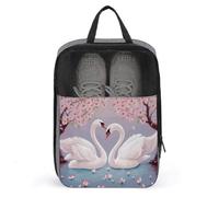 White Swans with Pink Floral Tree Shoe Bag Travel Shoe Organizer Water-Resistant Shoe Pouch with Zipper Sneaker Dust Bag, gray, One Size, Modern