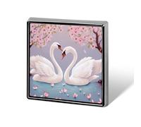 White Swans with Pink Floral Tree Square Badges Metal Memorial Pins Exquisite Button Badge Lapel Pins Fashion Square Brooch Crafts Gifts Clothes Decorative Pin for Adult Brooch
