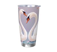 White Swans with Pink Floral Tree Tumbler with Lid and Straw 20oz Stainless Steel Car Cup for Hot and Cold Drinks, Double Wall Insulated Travel Coffee Mug Reusable Drink Thermos Cup Birthday Gifts
