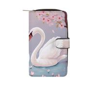 White Swans with Pink Floral Tree Wallet Multifunctional Wallets for Men Compact Wallet Purse Passport Bag