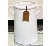 White Sweet Ceramic Vase attractive Handles ideal for indoor plants and flowers 18cm