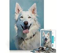 White Swiss Shepherd Dog 1000-piece Jigsaw Puzzles Brain Focus Game Expert Cutting Craftsmanship Fascinating Hobby for Idle Moments (38x52cm)