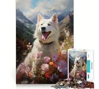 White Swiss Shepherd Dog Adults Puzzles 1000 Piece Jigsaws Recall Skill Fun High Precision Die Cut Easy to Learn Family Enjoyment (50x75cm)