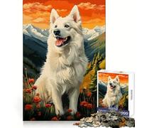 White Swiss Shepherd Dog in Mountain Landscape 1000 Piece Jigsaw Puzzles Clear Thinking Soft Distraction Precise Edges Meaningful Gift (50x75cm)