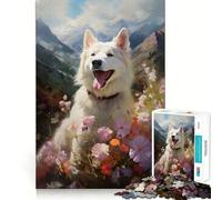 White Swiss Shepherd Dog Jigsaw 1000 Pieces Memory Skill Fun Smooth Edge Perfect Interlock Fun-filled Way to Fill Empty Hours (38x26cm)