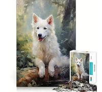 White Swiss Shepherd Dog Jigsaw for Adults1000 Pieces Brain Focus Game Precision Cut Smooth Edges Amusing Challenge for Waiting Time (50x75cm)