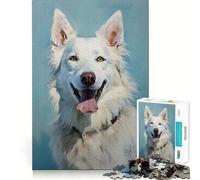 White Swiss Shepherd Dog Jigsaw Puzzles 1000 Mental Focus Game No Gap Tight Fitting Design Interactive Brain Challenge for Home (50x75cm)
