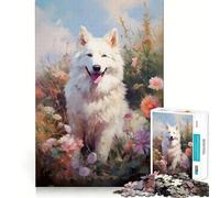 White Swiss Shepherd Dog Jigsaw Puzzles 1000 Recall Fun Play Burr Free Clean Cut Pieces Portable Travel Friendly Fun Game (50x75cm)