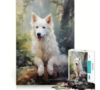 White Swiss Shepherd Dog Jigsaw Puzzles1000 Pieces Recall Skill Fun Professional Grade Cutting Thoughtful Gift for Mind Activity (38x26cm)