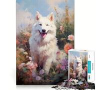 White Swiss Shepherd Dog Jigsaws for Adults1000 Pieces Brain Memory Game Fine Cut Premium Finishing Engaging Way to Pass Free Hours (38x26cm)