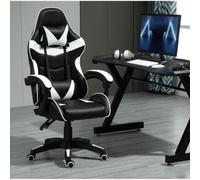 (White) Swivel Gaming Chair Faux Leather Desk Tilt Chair A