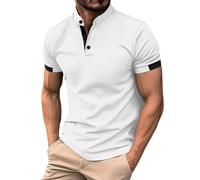 White T Shirt Men Casual Short Sleeve Button Down Stand Collar Solid Color V Neck T-Shirt Summer Breathable Lightweight Comfy Classic Stylish Polo Shirts Work Out Sport Running Golf Tees