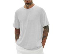 White T Shirt Men Short Sleeve Summer Casual Basic Solid Color Oversized Shirts Work Out Sport Running Tshirt Crewneck Loose Fit Breathable Lightweight Comfy Daily Stylish Beach T-Shirt Tees