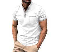 White T Shirt Men Summer Oversized Short Sleeve Solid Color Stylish Round Neck Henley Shirt with Pocket Button Down Casual Shirts Breathable Lighweight Comfy Daily Sport Running Tshirt T-Shirt