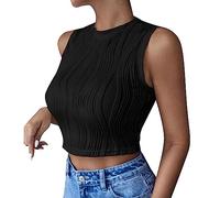 White t-Shirt Women Tops Sexy Sleeveless Solid Color Round Neck Belly Vest Cute Summer Tops (Black, M)