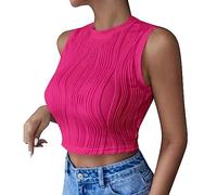 White t-Shirt Women Tops Sexy Sleeveless Solid Color Round Neck Belly Vest Cute Summer Tops (Hot Pink, M)