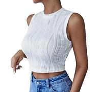 White t-Shirt Women Tops Sexy Sleeveless Solid Color Round Neck Belly Vest Cute Summer Tops (White, M)