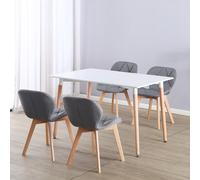 (White Table & Grey Fabric Chairs) Charles Jacobs Rectangular 4 Seat Dinner Table & Chair Scandi Set for Nordic Kitchen Dining