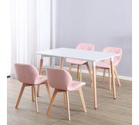 (White Table & Pink PU Chairs) Charles Jacobs Rectangular 4 Seat Dinner Table & Chair Scandi Set for Nordic Kitchen Dining