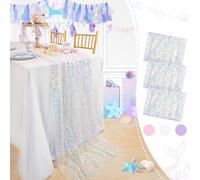 White Table Runner 3 Packs 25x120 Inches Iridescent Sequin Table Runner for Little Mermaid Birthday Ocean Themed Party Decorations