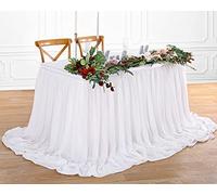 White Table Skirt Chiffon 9FT Sheer Tablecloth for Birthday Party Sweetheart Cake Table Decoration Wedding Table Skirt 2 Layer