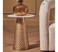 White Tabletop Side Table with Chunky Hammered Gold Base, Amira