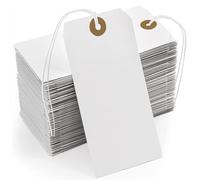 White Tags With String Attached, 200 Pcs Large Marking Paper Hanging Tags With Elastic Rope, Writable Price Blank Gift Tags for All Occasions