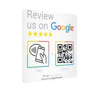 White Tap to Review NFC & QR Code Sticker for Google Reviews & Business Profiles - PVC Adhesive Plaque for Businesses - Contactless Review Collection Sign - Compatible with All Smartphones