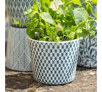 White Teal Blue Geometric Cross Crackle Ceramic Dutch Plant Pot Cover, Rustic Teal Dutch Pot, Crackle Glaze Ceramic Plant Pot, Patterned Pot, White Pot, Succulent Planter, Terracotta Pot