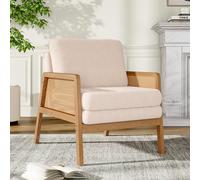 White Teddy Fur Rattan Armrest Sofa Cushioned Armchair