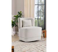 White Teddy Fur Upholstered Swivel Barrel Chair with Pillow Living and Home White One Size
