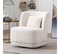White Teddy Fur Upholstered Swivel Barrel Chair with Pillow - Plush 360 Comfort