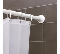 White Telescopic Tension Shower Curtain Rail Track - Pole Extends 75 - 210Cm