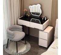 White tempered bear CDressing Table with Ders Small Vani Table with Mirror and Stool Makeup Table with Black s Desktop3-Color Led