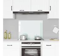 White Tempered Glass Kitchen Backsplash, 80x60 cm Heat-Resistant Wall Panel Protector for Stove Area, Easy Clean Splash Guard with Mounting Materials