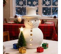 White Ter ra Cotta Snowman Decor, Handmade Terracotta Snowman Figurines, Unique Christmas Clay Winter Holiday Rustic Decorations for Home Table Room Farmhouse Indoor Outdoor (M)