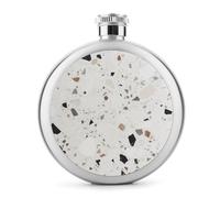 White Terrazzo Flask for Men Women Stainless Steel Portable Flask for Whiskey Liquor Wine Pocket Wine Drink Pot Travel Round Hip Flasks Leak Proof Classic Flasks 5 Oz