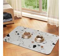 White terrazzo Pet Feeding Mat 30x45cm, Absorbent Dog Mat for Food and Water Bowl, PU Leather Cat Food Mat Waterproof Dog Bowl Mats Quick Dry Pet Placemats-No Stains