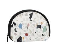 White Terrazzo Printed Coin Purse Pouch-Shell Pouch Wallet,Mini Storage Bag,Cosmetic Bagholder for Woman Girls