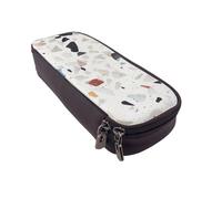 White terrazzo Printed Leather Flip Pencil Case - Multifunctional Organizer for School, Office & Travel