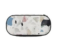 White terrazzo Printed Oxford Fabric Pencil Case with Spacious Design for School, Office, Travel - Multi-Use Stationery & Makeup Pouch
