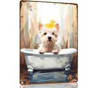 White Terrier Funny Metal Sign Gifts Decor Vintage Bathroom and Bathtub Metal Tin Sign Decor Dog Lovers Home Bar Restroom Toilet Retro Wall Art Poster Sign Accessories 8x12 Inch